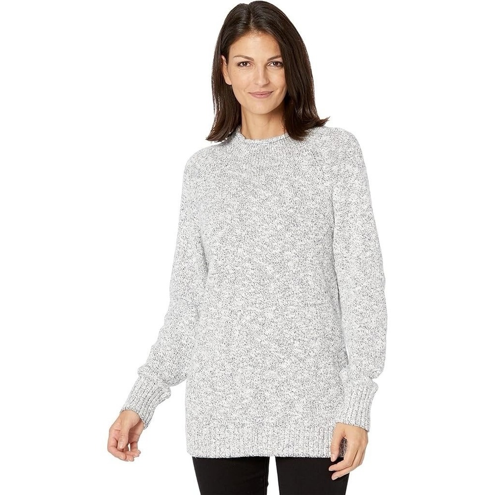 L.L. Bean Women Medium Pet. Gray Cotton Ragg Funnel Neck Pullover Sweater 508319